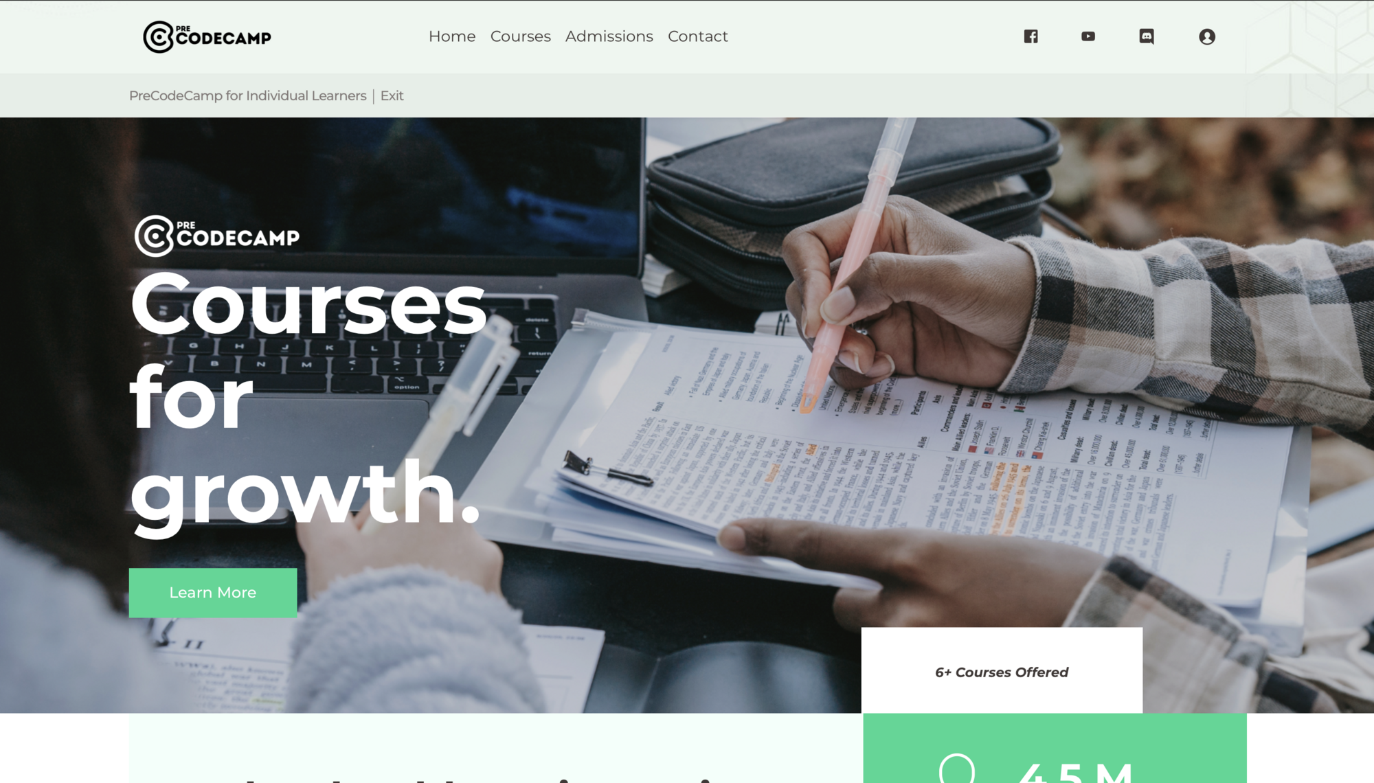 PreCodeCamp learning community website designed by Frameworks